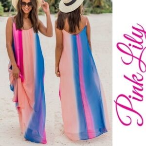 NWOT Pink Lily Oceans of Love Sunset Ombré Maxi Dress